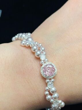 Pink Center Pearl and Crystal Bracelet - Women Jewelry